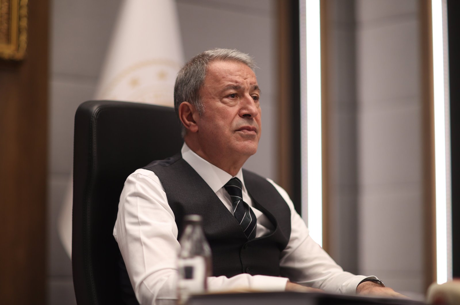Defense Minister Hulusi Akar attends a meeting with commanders, Feb. 28, 2022. (DHA Photo)