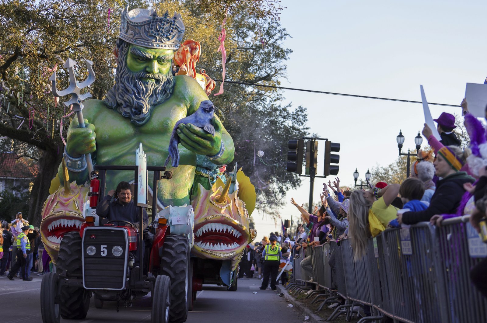 The Krewe of Proteus rolls on the streets of New Orleans, U.S., Feb. 28, 2022. (AP Photo)