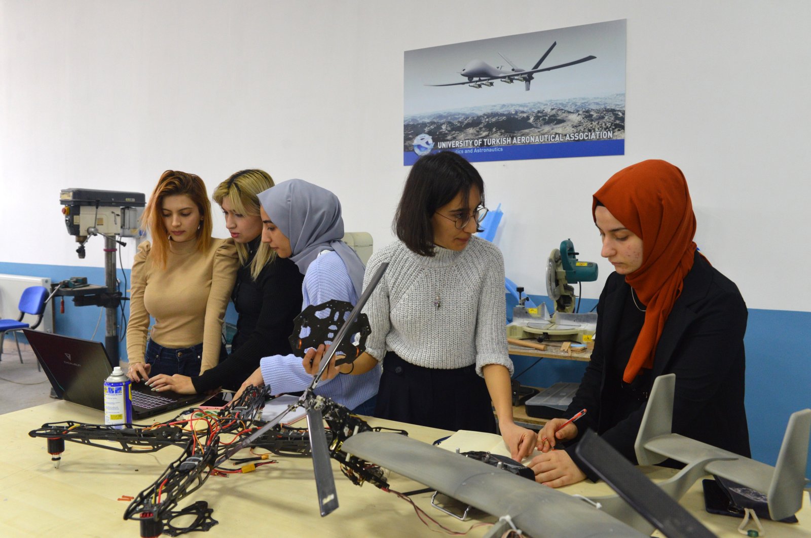 Students work on the drone at the university in the capital Ankara, Turkey, March 1, 2022. (DHA PHOTO)