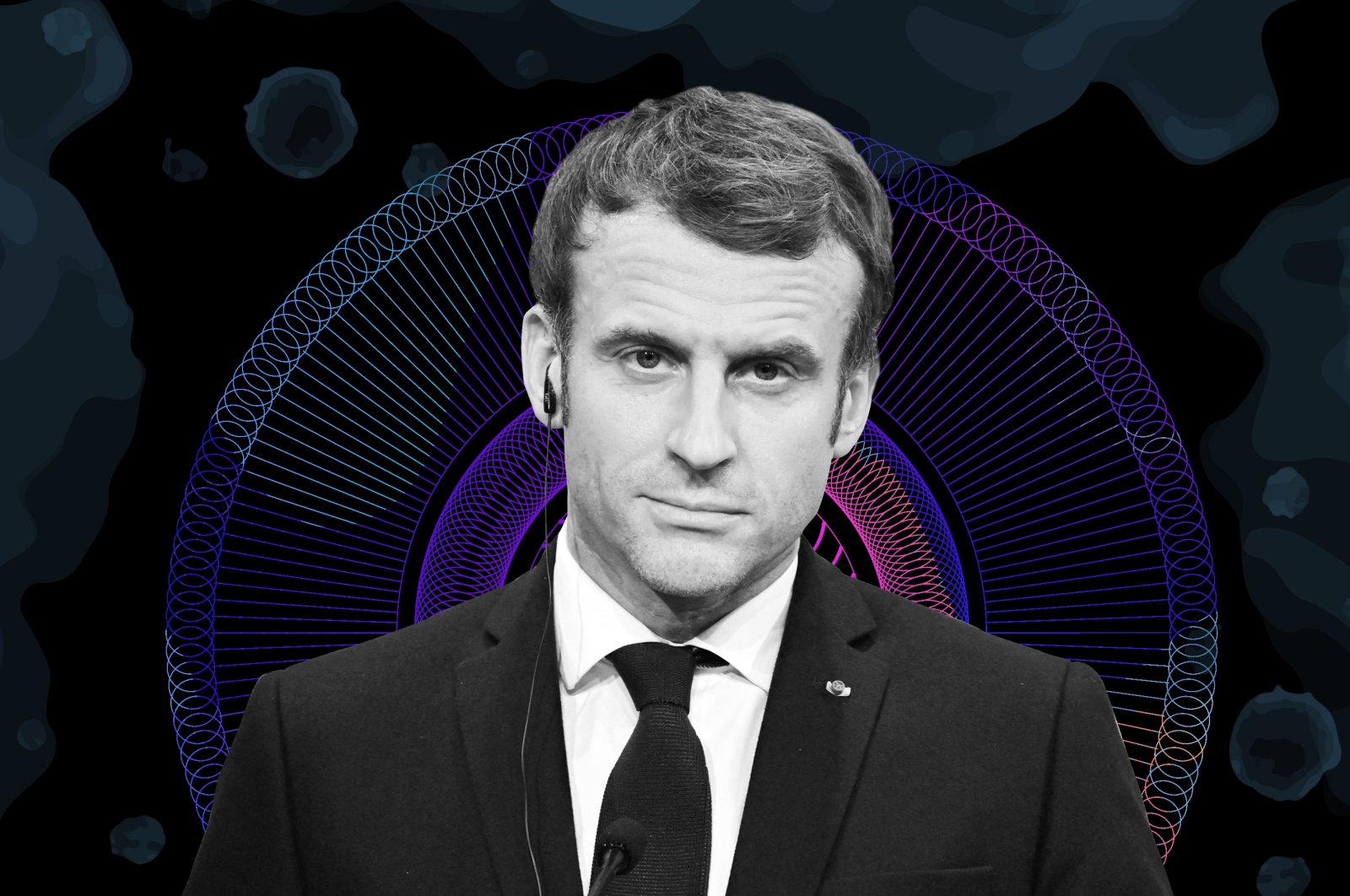 French President Emmanuel Macron. (Illustration edited by Büşra Öztürk)