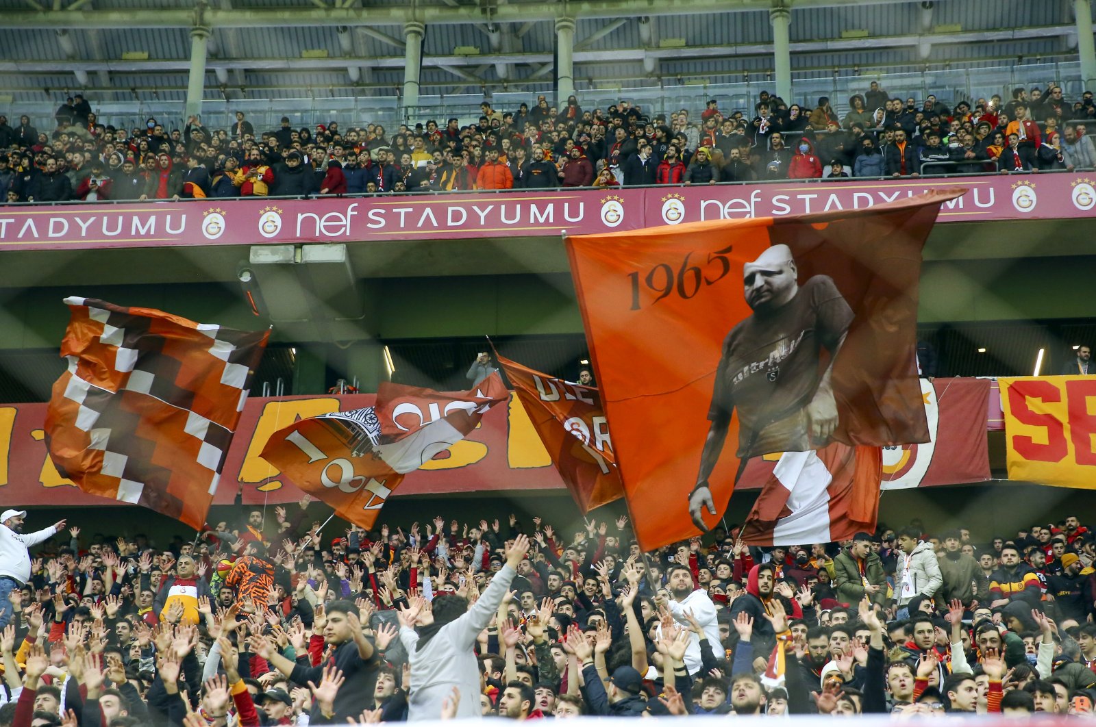 Galatasaray fans during a Süper Lig match against Rizespor, Istanbul, Turkey, Feb. 27, 2022. (AA Photo)
