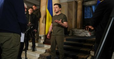 Ukrainian President Volodymyr Zelenskyy talks during an interview with Reuters in Kyiv, Ukraine, March 1, 2022. (Reuters Photo)