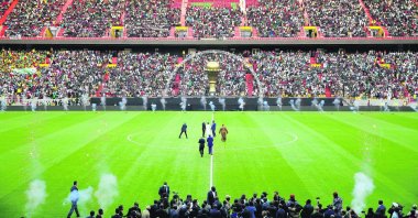 President Recep Tayyip Erdoğan during the opening ceremony of the new stadium built by Turkish contractors in Diamniadio, Senegal, Feb. 23, 2022. (AA Photo)