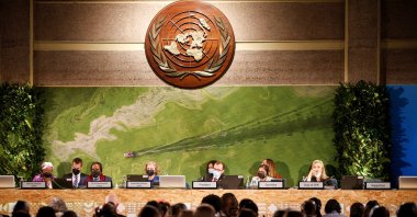 Delegates attend the fifth session of the United Nations Environment Assembly (UNEA-5), at the United Nations Environment Programme (UNEP) Headquarters in Gigiri, Nairobi, Kenya, Feb. 28, 2022. (Reuters Photo)
