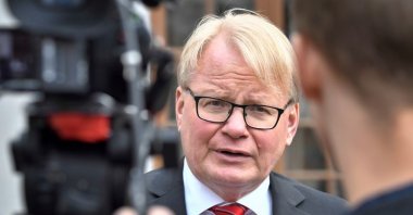 Swedish Defense Minister Peter Hultqvist speaks during a press briefing at Karlberg Castle in Stockholm, Sweden, Sept. 24, 2021. (Reuters Photo)