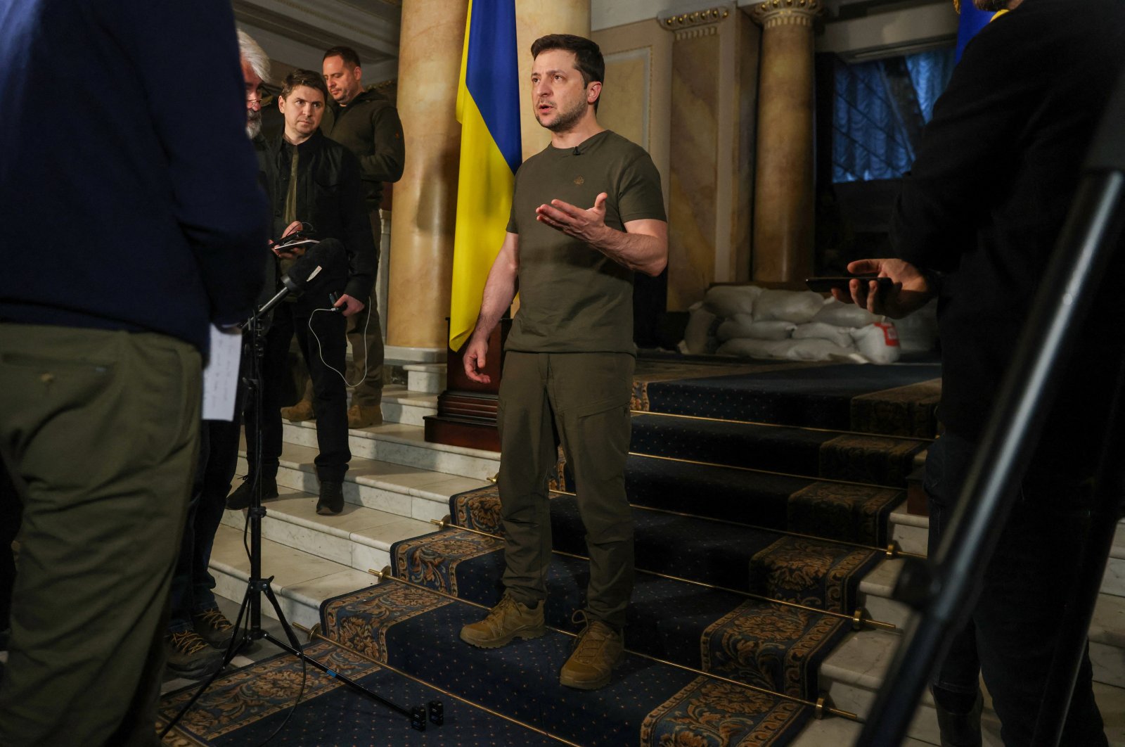 Ukrainian President Volodymyr Zelenskyy talks during an interview with Reuters in Kyiv, Ukraine, March 1, 2022. (Reuters Photo)