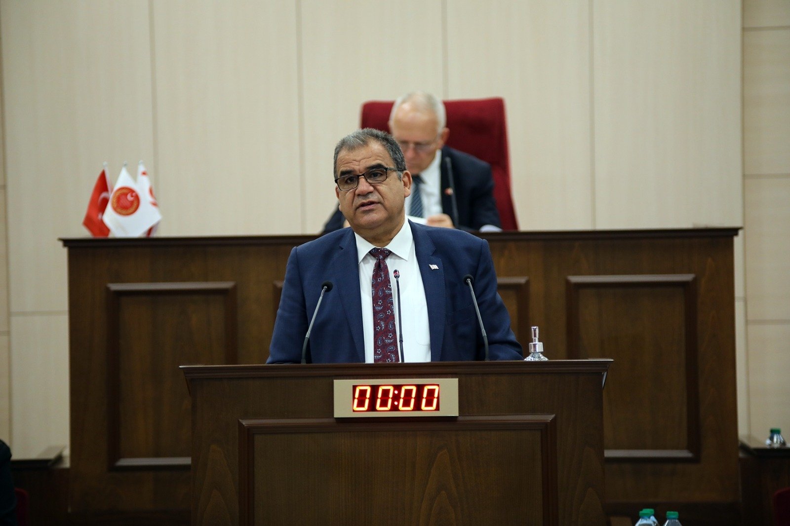 Turkish Cypriot Prime Minister Faiz Sucuoğlu speaks at the parliament in Lefkoşa (Nicosia), TRNC, March 3, 2022. (AA Photo)