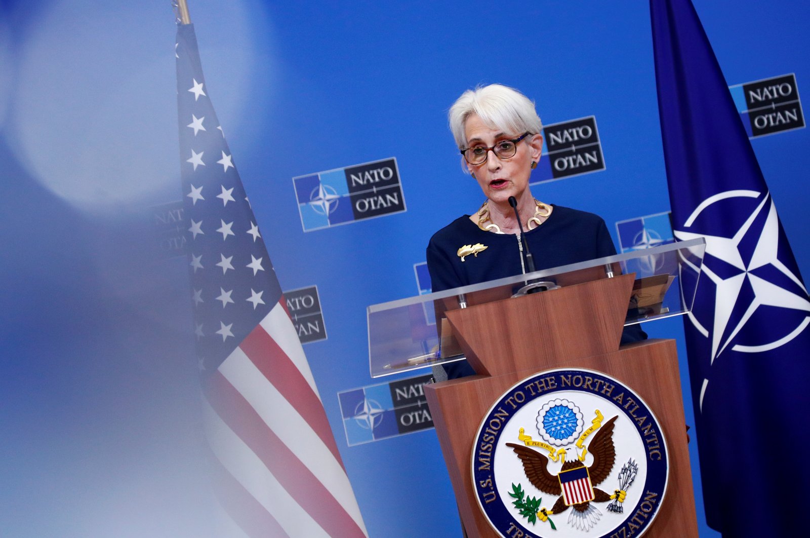 U.S. Deputy Secretary of State Wendy Sherman holds a news conference at the NATO headquarters in Brussels, Belgium January 12, 2022. (Reuters Photo)