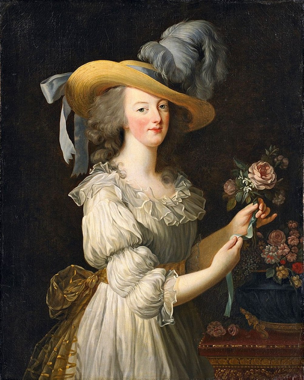 Potret Marie Antoinette tahun 1783 menggambarkan ratu Prancis dalam gaun muslin.  (Wikimedia) 