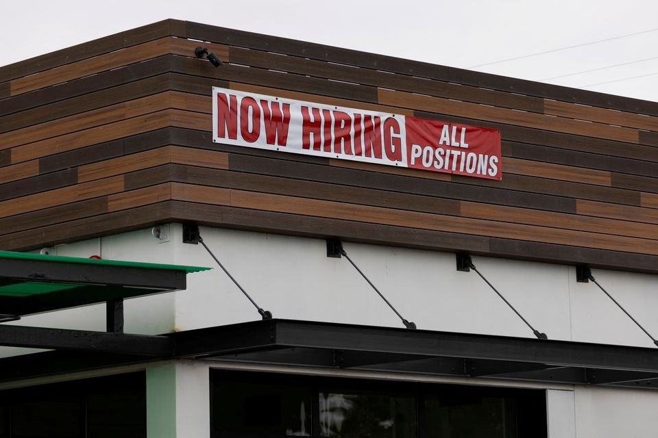 A restaurant advertising jobs looks to attract workers in Oceanside, California, U.S., May 10, 2021. (Reuters Photo)