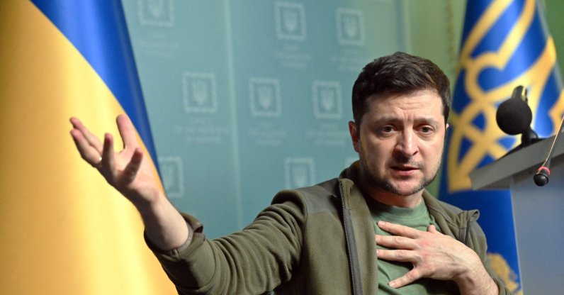 Ukrainian President Volodymyr Zelenskyy gestures as he speaks during a press conference in Kyiv, March 3, 2022. (AFP Photo)