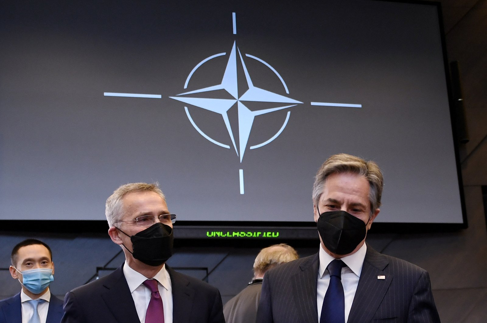 U.S. State Secretary Antony Blinken and NATO Secretary General Jens Stoltenberg participate in a meeting of North Atlantic Council (NAC) in Foreign Ministers&#039; session at the NATO Headquarters in Brussels, Belgium, March 4, 2022. (REUTERS)