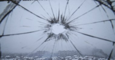 A view from a hospital window broken by shelling in Mariupol, Ukraine, March 3, 2022. (AP Photo)