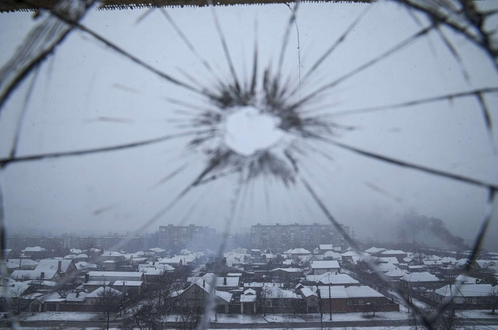 A view from a hospital window broken by shelling in Mariupol, Ukraine, March 3, 2022. (AP Photo)