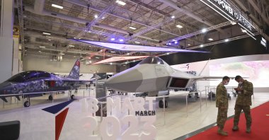 A life-size mockup of TAI's MMU is on display at the International Defense Industry Fair, Istanbul, Turkey, Aug. 18, 2021. (AA Photo)