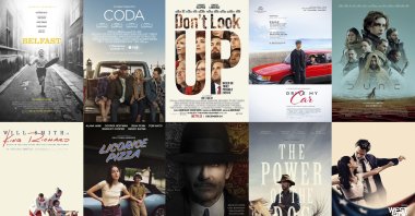 The combination of photos for the films nominated for an Oscar for best picture. (AP Photo)