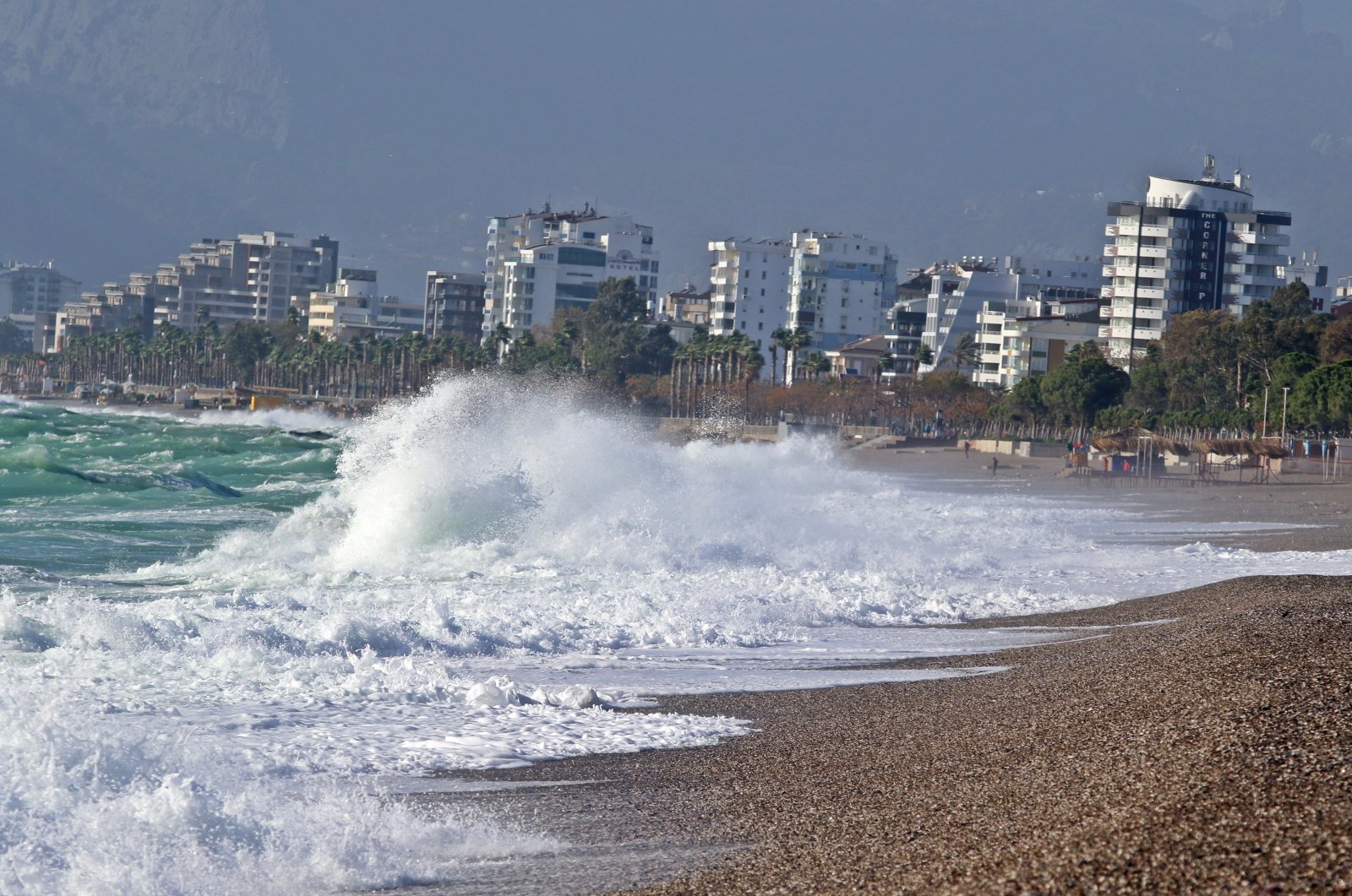 Waves batter the coast of Antalya, southern Turkey, Dec. 2, 2021. (IHA Photo)