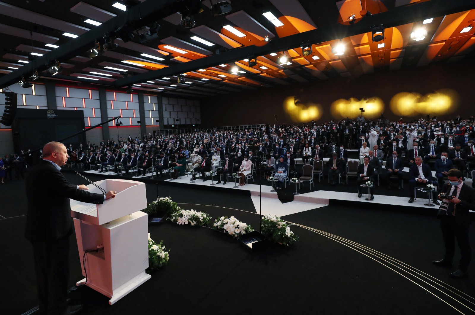 President Recep Tayyip Erdoğan addresses the Antalya Diplomacy Forum, Antalya, Turkey, June 19, 2021. (AA Photo)