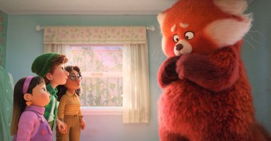 This image released by Disney  shows characters, (L-R) Abby, voiced by Hyein Park, Miriam, voiced by Ava Morse, Priya, voiced by Maitreyi Ramakrishnan and Mei Lee, voiced by Rosalie Chiang in a scene from "Turning Red." (Disney  via AP)