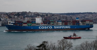 The Cosco Shipping Seine container ship of the China Ocean Shipping Company (COSCO), sails in the Bosporus on its way to the Black Sea, Istanbul, Turkey, March 3, 2022. (Reuters Photo)
