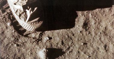 Apollo 11 commander Neil Armstrong's right foot leaves a footprint in the lunar soil as he and Edwin "Buzz" Aldrin become the first men to set foot on the surface of the moon, July 20, 1969. (NASA via AFP)