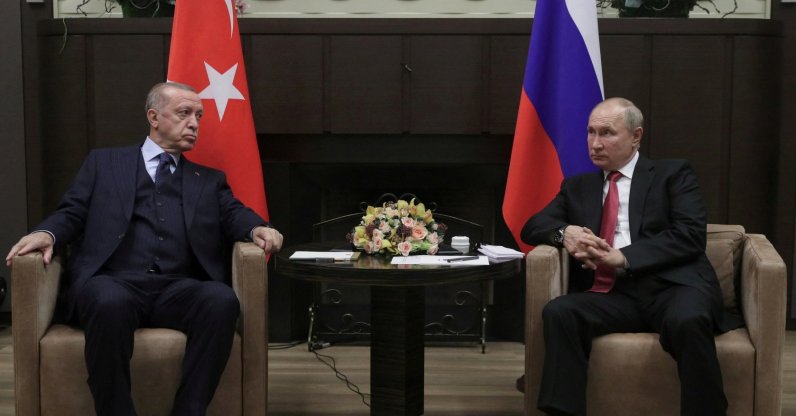 President Recep Tayyip Erdoğan (L) attends a meeting with Russian President Vladimir Putin in Sochi, Russia, Sept. 29, 2021. (Sputnik Photo via Reuters)