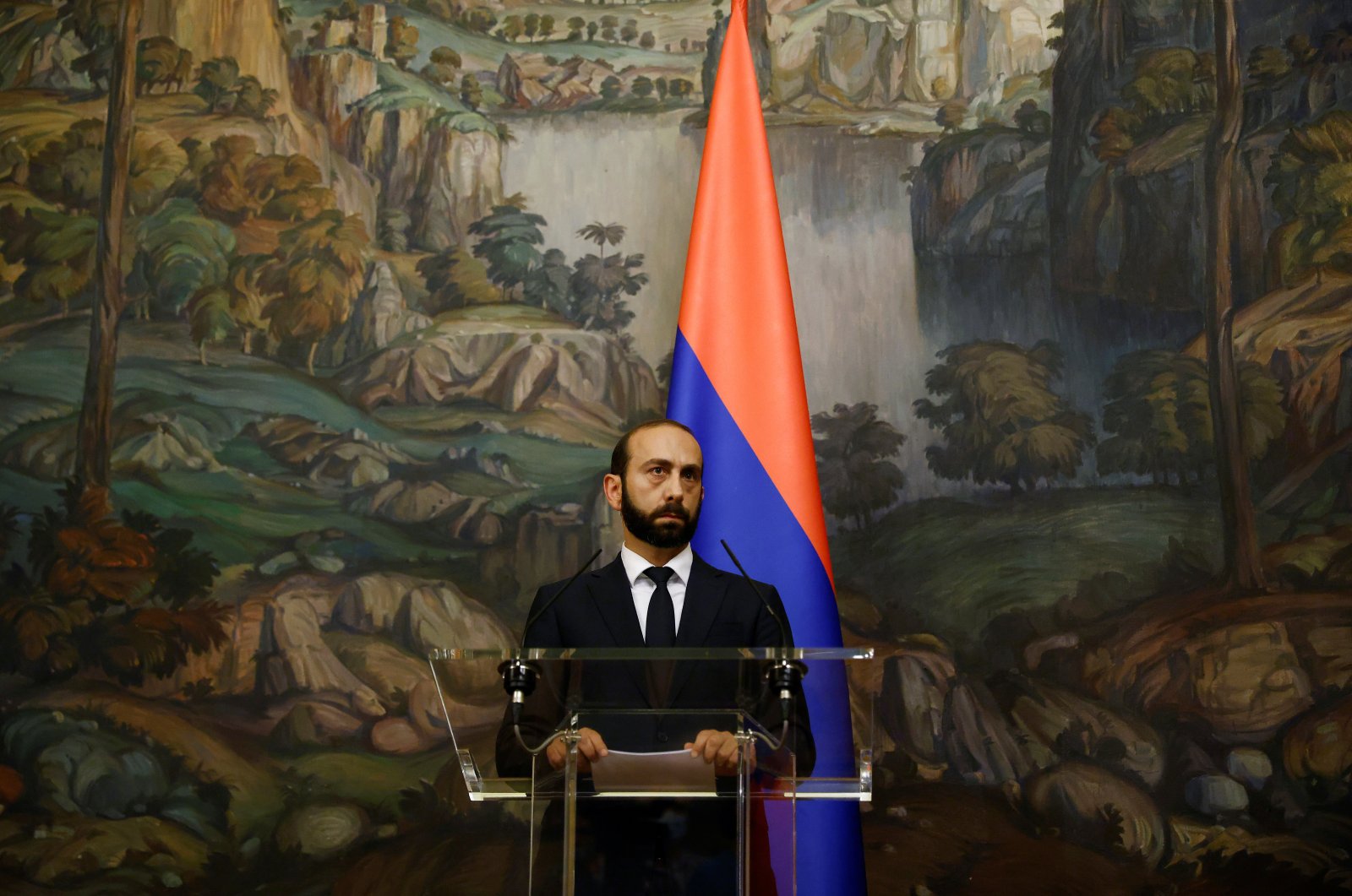 Armenian Foreign Minister Ararat Mirzoyan attends a joint news conference with Russian Foreign Minister Sergey Lavrov following their meeting in Moscow, Russia, Aug. 31, 2021. (Reuters Photo)