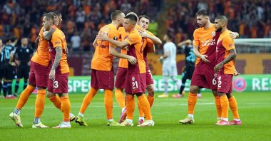 Galatasaray players react after a Europa League match against Lazio, Istanbul, Turkey, Sept. 16, 2021. (IHA Photo)