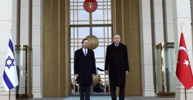President Recep Tayyip Erdoğan (R) receives Israel&#039;s President Isaac Herzog in the capital Ankara, Turkey, March 9, 2022. (AA Photo)