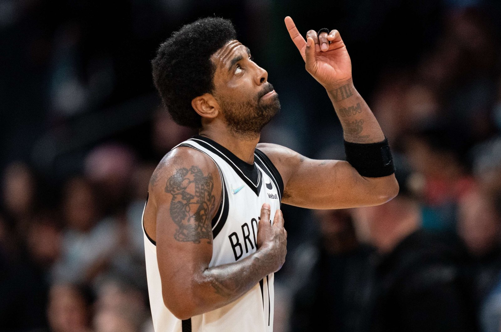 Brooklyn Nets&#039; Kyrie Irving reacts during an NBA game against the Hornets, Charlotte, North Carolina, U.S. March 08, 2022. (AFP Photo)
