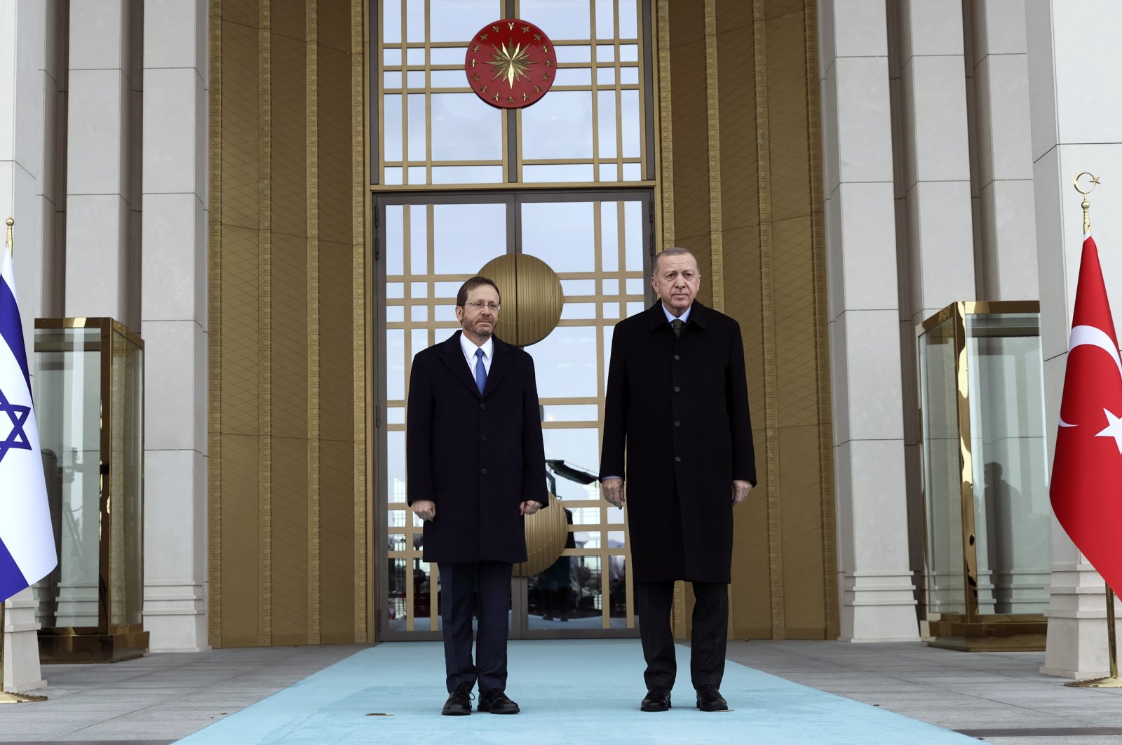President Recep Tayyip Erdoğan (R) receives Israel&#039;s President Isaac Herzog in the capital Ankara, Turkey, March 9, 2022. (AA Photo)