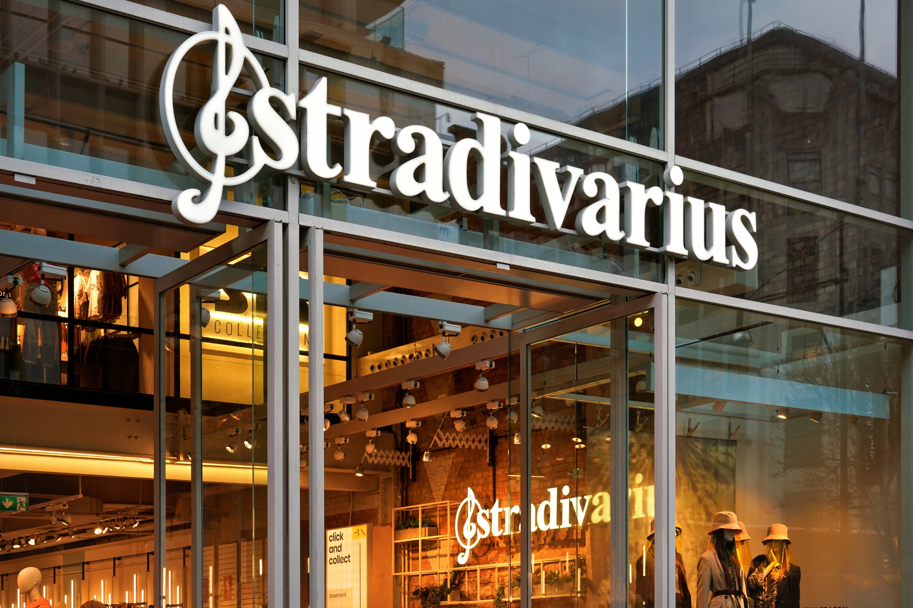 A white Stradivarius logo on one of the store's branches in London, U.K, Feb. 1, 2019. (Shutterstock Photo)