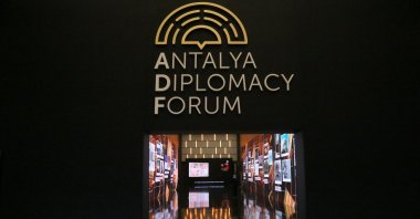 The logo of the Antalya Diplomacy Forum in Antalya, Turkey, March 10, 2022. (DHA Photo)