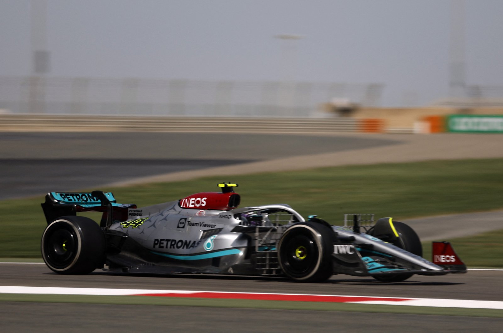 Mercedes&#039; Lewis Hamilton in action during testing, Sakhir, Bahrain, March 10, 2022.