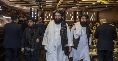 Acting Foreign Minister of the interim Taliban government Amir Khan Muttaq (C) attends the Antalya Diplomacy Forum, Antalya, Turkey, March 3, 2022. (AA Photo)