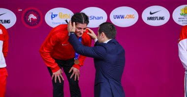 Elvira Kamaloğlu wins the gold medal in the European Under-23 Wrestling Championships in Plovdiv, Bulgaria, March 11, 2022. (AA Photo)
