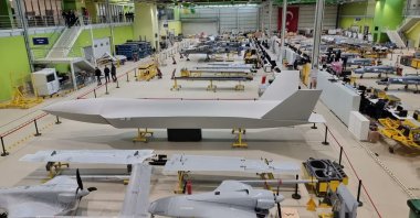 The body of the National Unmanned Combat Aerial Vehicle System (C), named Kızılelma, is seen at Baykar's facility as the first prototype enters the production line, March 12, 2022. (Photo: @Selcuk)