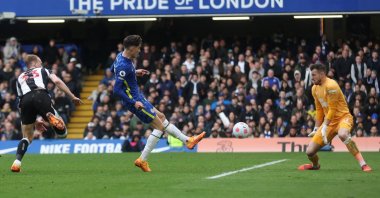 Chelsea's Kai Havertz scores in a Premier League match against Newcastle, London, England, March 13, 2022. (Reuters Photo)