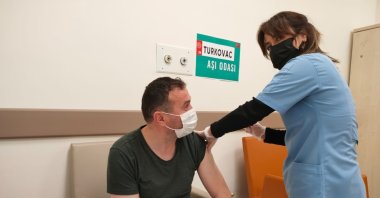 A man gets vaccinated with Turkovac, in Giresun, northern Turkey, March 7, 2022. (IHA Photo)