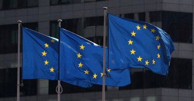 European Union flags fly outside the European Commission headquarters in Brussels, Belgium, April 10, 2019. (Reuters Photo)
