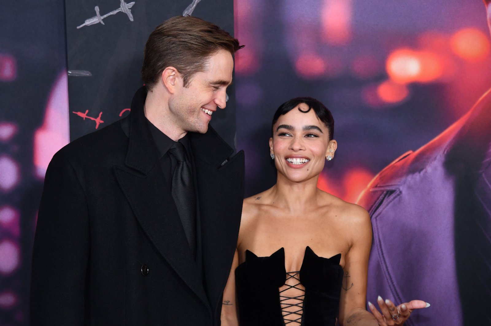 English actor Robert Pattinson and the United States&#039; Zoe Kravitz arrive for "The Batman" world premiere at Josie Robertson Plaza, New York City, U.S, March 13, 2022. (AFP Photo)