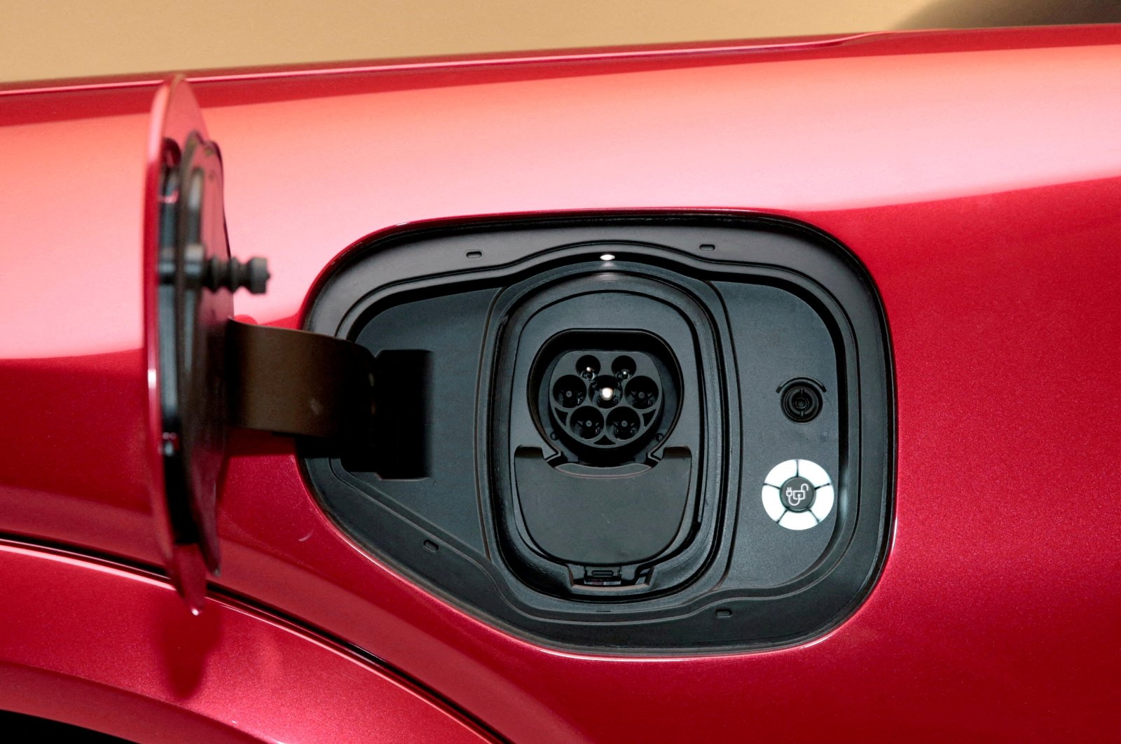 The charging socket on a Ford Motor Co.&#039;s electric Mustang Mach-E vehicle during a photoshoot in Warren, Michigan, U.S., Oct. 29, 2019. (Reuters Photo)