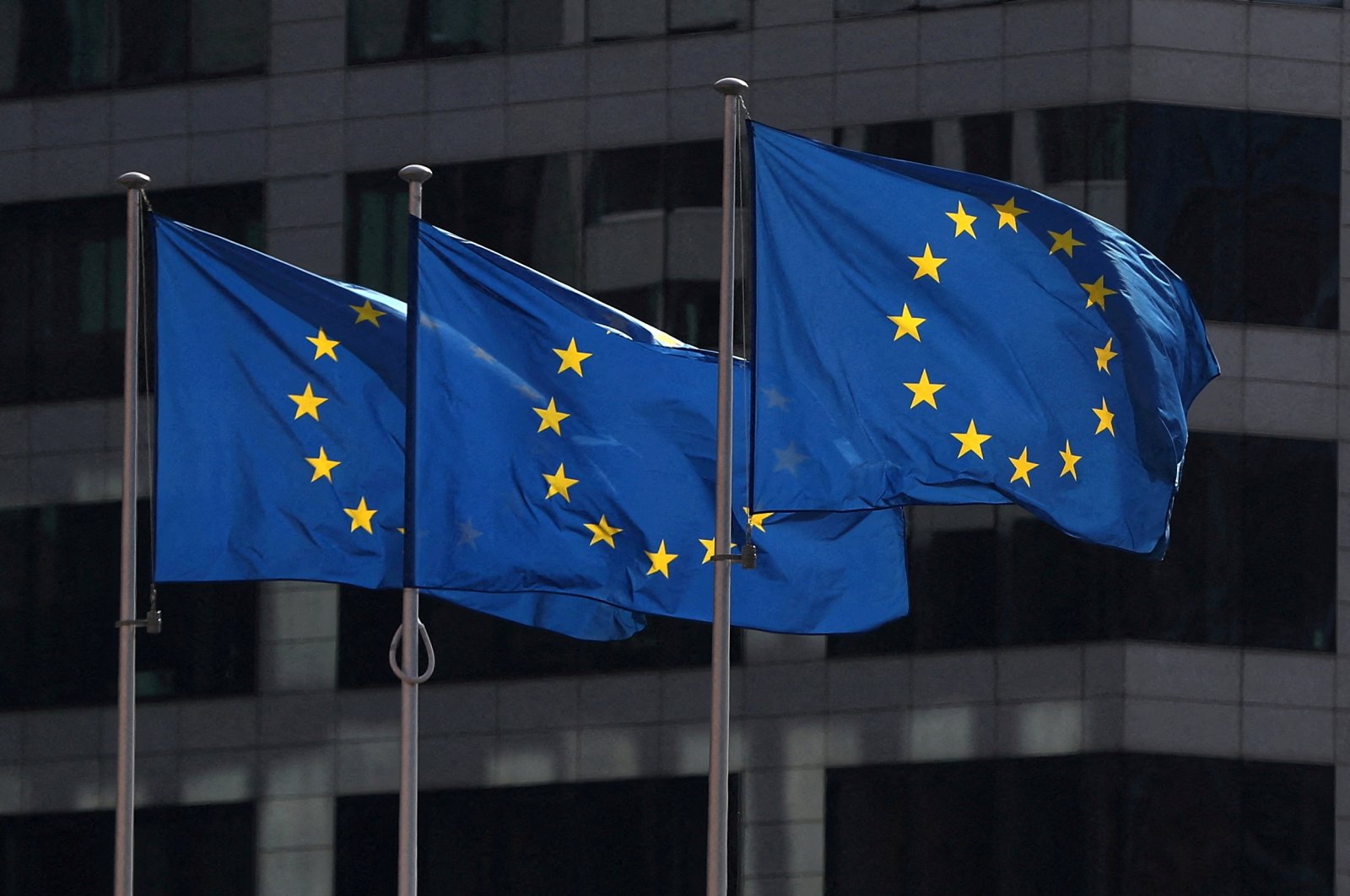 European Union flags fly outside the European Commission headquarters in Brussels, Belgium, April 10, 2019. (Reuters Photo)