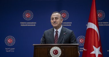 Foreign Minister Mevlüt Çavuşoğlu speaks at a joint news conference with his counterpart from Ivory Coast Kandia Camara in Ankara, Turkey, March 15, 2022. (AA Photo)