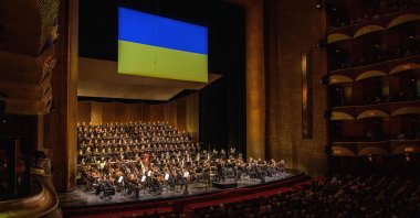 The Met Opera and Chorus performs during "A Concert For Ukraine" at the Metropolitan Opera at Lincoln Center, New York City, U.S., March 14, 2022. (AFP)