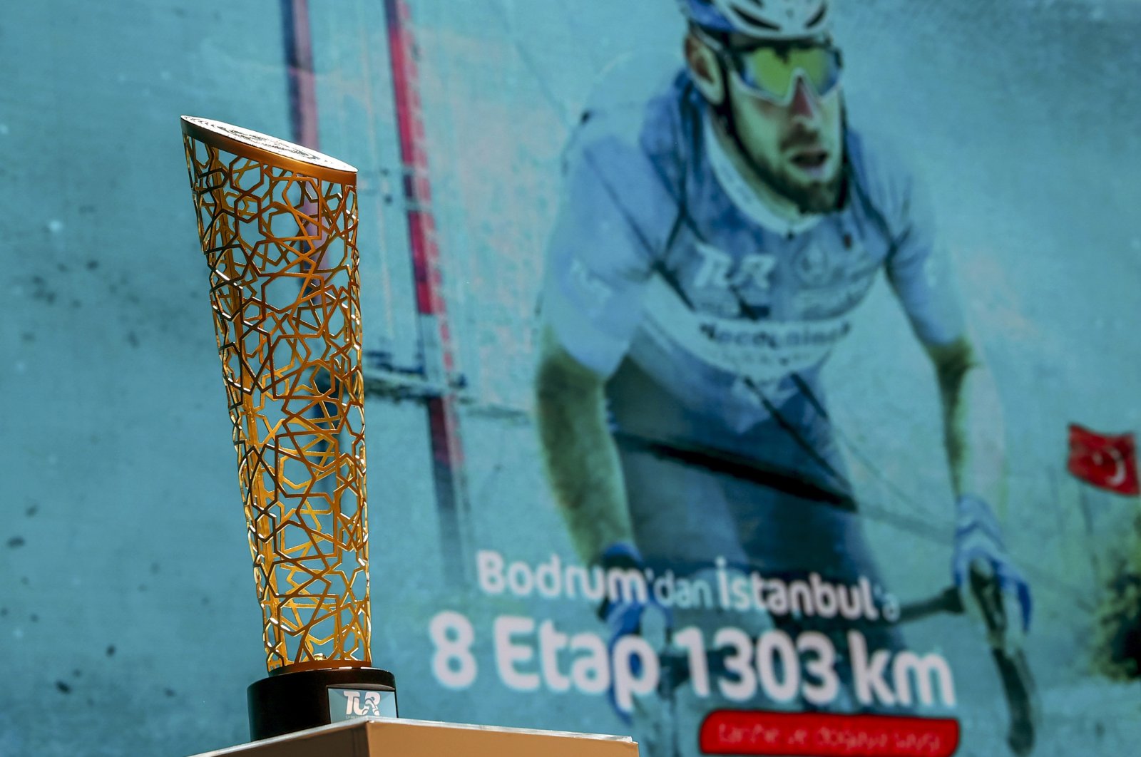 The Tour of Turkiye trophy is seen during an event, Istanbul, Turkey, March 15, 2022. (AA Photo)