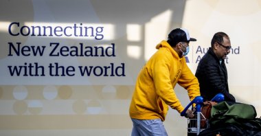 Passengers arrive at Auckland International Airport, in Auckland, New Zealand, March 16, 2022. (AP Photo)