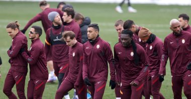 Galatasaray players train ahead of their Europa League match, Istanbul, Turkey, March 16, 2022. (AA Photo)
