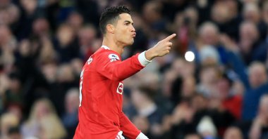 Man Utd&#039;s Cristiano Ronaldo scoring in a Premier League match against Tottenham Hotspur, Manchester, England, March 12, 2022. (AFP Photo)