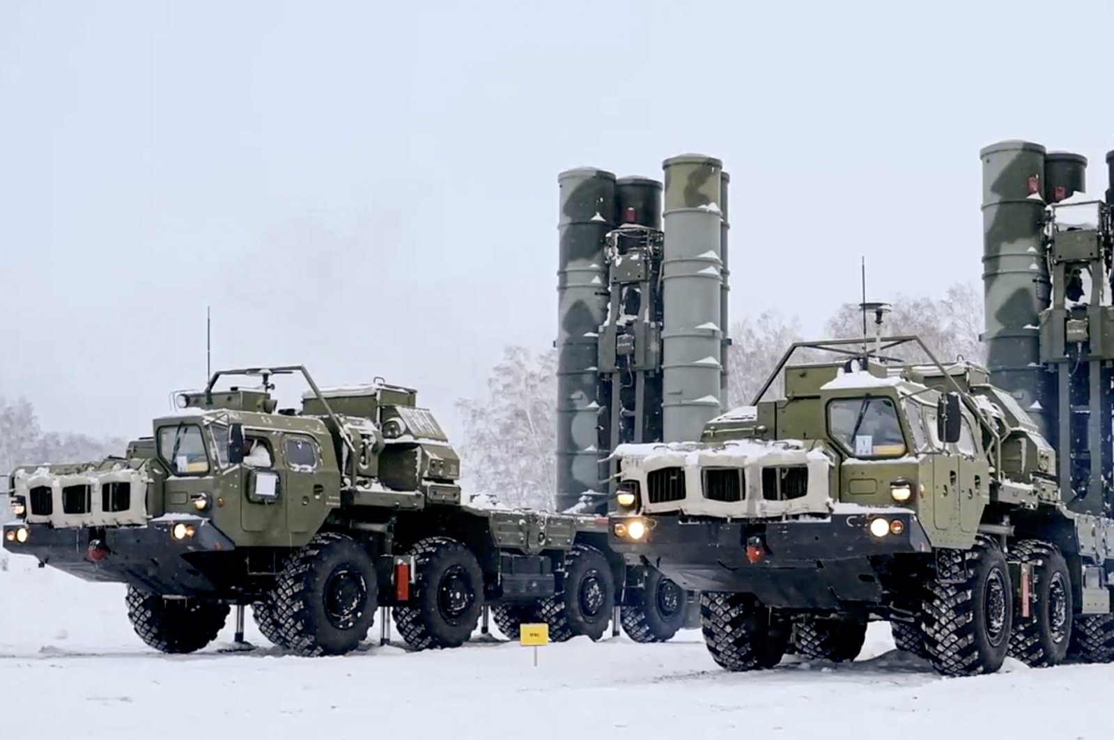 A view of Russian S-400 air defense missile systems in position during a military exercise, in Siberia, Russia, Feb. 3, 2022. (Russian Defense Ministry Press Service via AP)